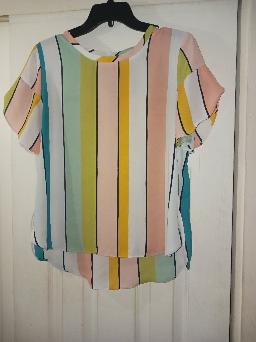 LOFT Outlet Striped Flutter Sleeve Blouse Size SP Pastel Multicolor